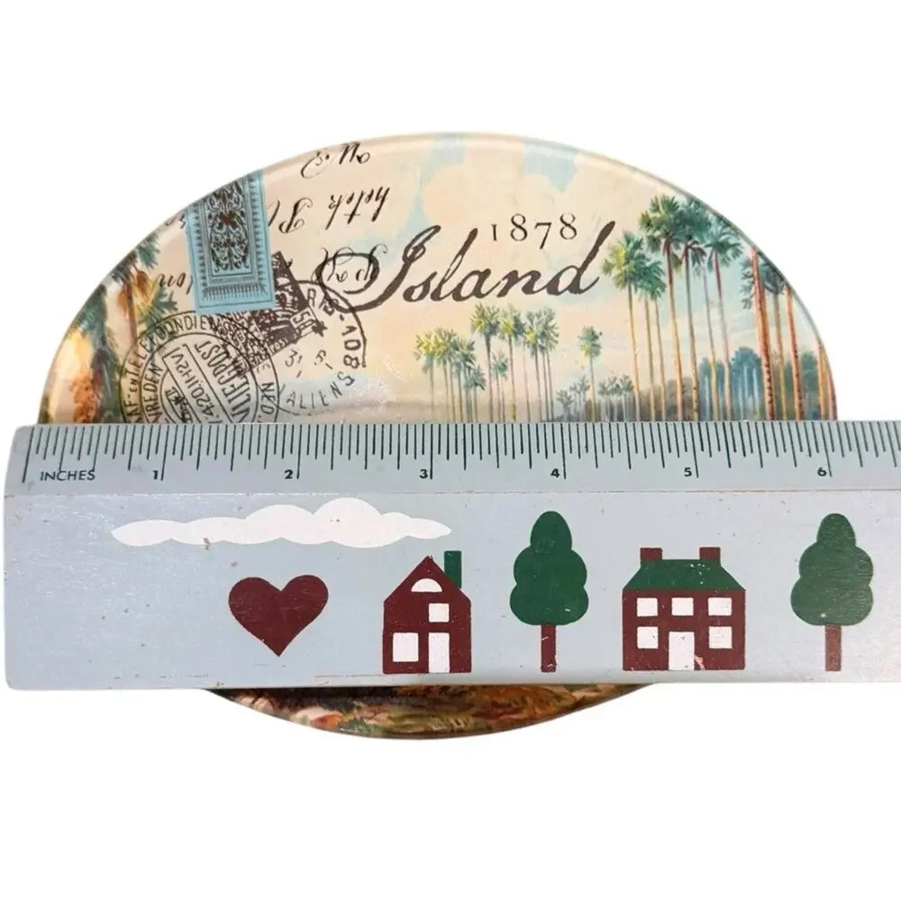 Michel Design Works “Beach” Glass Oval Soap Dish Island Caribbean Palm Trees